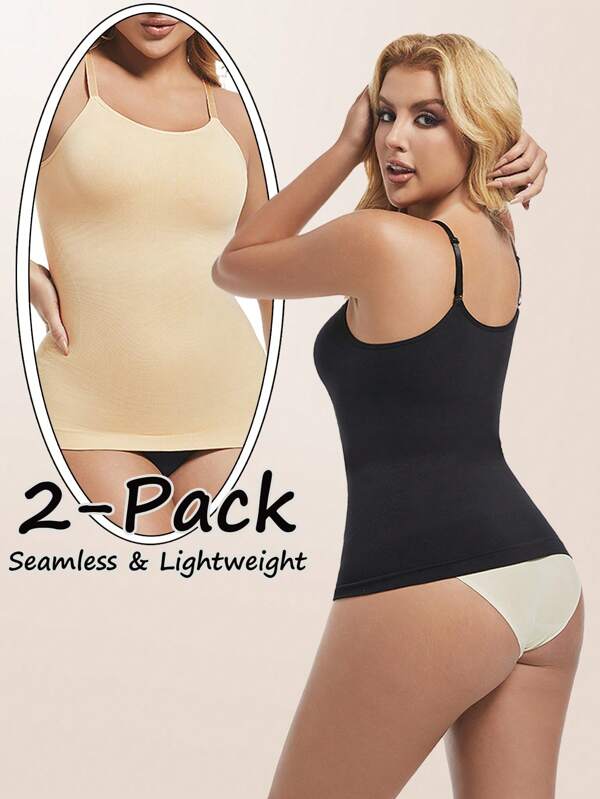 2 Packs Minimalist Women's Seamless Slim Cami Tops – Soft Stretchy Shaping Tank Tops For Everyday Wear