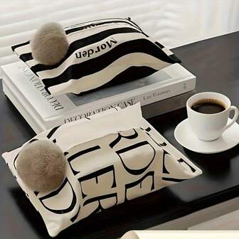 1 قطعة صندوق مناديل ورقية حامل متعدد الوظائف للمنزل والغرفة المعيشية والمطبخ والسيارة - بنمط مربعات أسود وأبيض، بتصميم سحب للخارج