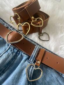 Women's PLUS SIZE Heart Belt With SILVER Pendant - 駝色 - 查看 3