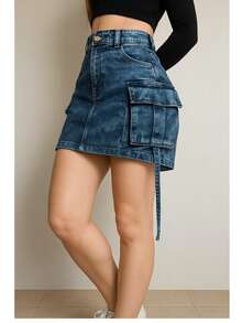 Falda de mezclilla stretch - Azul lavado medio - Ver 6