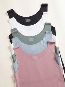 5件装女士春夏无缝凉感吊带背心，无袖圆领宽肩带，时尚外套，舒适休闲打底衫/背心 - 彩色 - 查看 5