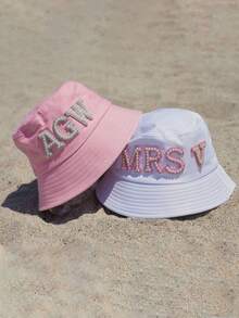 Personalized Customized Name Letter Rhinestone Sun Hat Bride Squad Tribe Pearl Bucket Hat Personalized Bridesmaids Gifts Bridal Shower Gift Wifey Bucket Hat Gift For Bride Future Mrs Bucket Hat - Multicolor - View 4