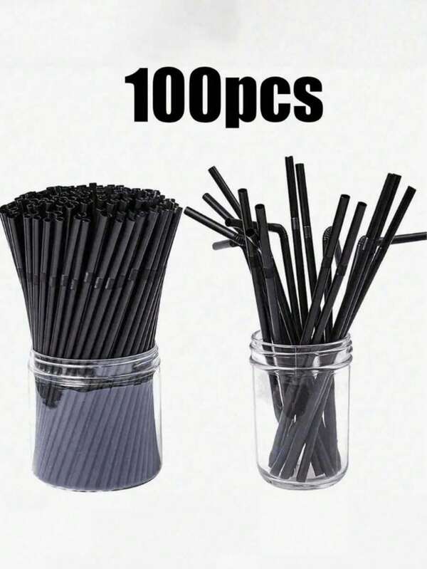100/200/300pcs Thickened Durable Black Straws, Black Bendable Straws, Length 8.27inch/21cm, Coffee And Stirrers, Drink Accessories, Diameter 0.24inch/0.6cm, Suitable For Kitchen, Bar, Club, Drinks, Milk, Soda Water, Party, Restaurants And Home Use