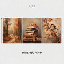 3pcs Vintage Autumn Fantasy Forest Book Bird Moody Wall Art Prints, Rustic Fall Decor Posters, Dark Academia Art Painting, Autumn Decor, Thanksgiving Decor, Ideal Gifts For Living Room, Bedroom, Wall Decor, Home And Room Decor, No Frame - Burnt Orange - View 13