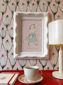 1 Stück Vintage Bauernhaus Silly Ganse Leinwand Poster - Rosa Gingham und Blumen Rock Illustration, ungerahmte Wandkunst für Mädchenzimmer, Kinderzimmer- und Wohnzimmer-Dekoration, perfektes Geschenk für Kinder und Familie, Kunstdrucke, Heimdekoration, verspielte Illustrationen, strapazierfähige Materialien, Wohndekoration