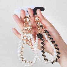 1pc Luxury Retro Fragrance Pearl Chain Phone Lanyard + Clip Wrist Phone Chain Pendant, Fits Universal Phone Cases & Keychains