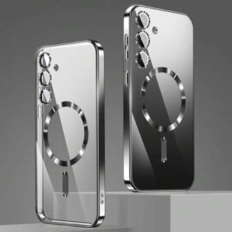 For Galaxy A06 A16 A26 A36 A56 S25 Ultra S24 Ultra S25 FE Magnetic Clear Case, Compatible With Magnetic Attraction, Built-In Camera Lens Protector, Luxury Plating Soft TPU Transparent Shockproof Slim Thin Cover For IPhone 17 16 15 14 13 12 11 Series,17 Pro Max Apple Case,Apple 17 Pro Max Case Magnetic Attraction,Christmas Gifts