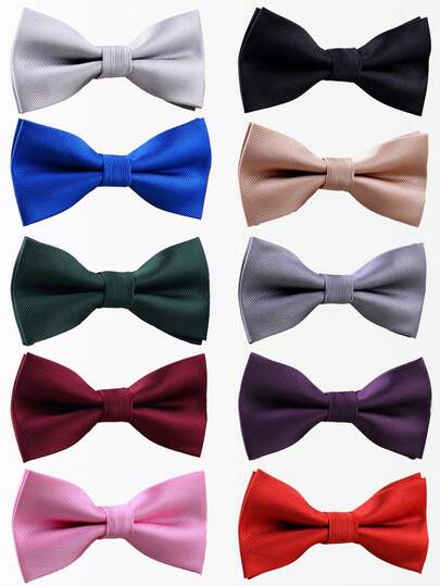 1pc Ribbed Solid Color Bow Tie, Double Layer Pre-Tied Bow Tie For Teens, Students, Performances, Parties, Casual Wear