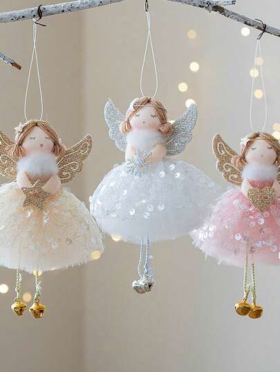 Ins Fairy Tale Angel Pendants - Cute Girl With Wings, Sparkling Dresses & Golden Stars - Perfect For Christmas Tree, Home & Window Display, Valentine'S Day & Thanksgiving Gifts, Festive Ornament|Playful Design|Detailed Craftsmanship, Christmas Decorations
