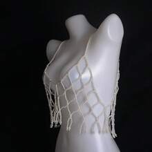 1件甜美女孩时尚仿珍珠吊带简约少女短款上衣 - 白色 - 查看 8