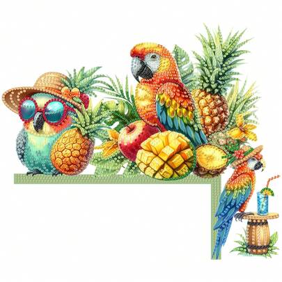 طقم ألم الماس Y - لافتة باب خشبية بطعم الببغاء والفاكهة الصيفية الجميلة ديكور المنزل وغرفة المعيشة والنوم