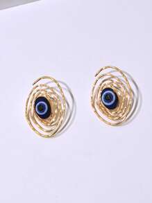 1 Pair Women's Spiral Pattern And Blue Evil Eye Design Earrings, Fashionable And Delicate