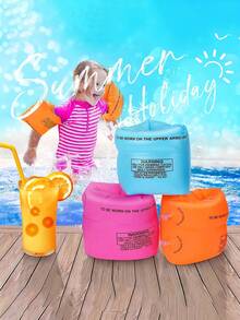 2pcs/Set Children Inflatable Arm Bands - Durable PVC Swimming Pool Floats, Orange, Pink, Blue And Light Blue - Multicolor - View 2