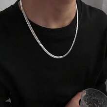MONALLY 1pc Unisex Stainless Steel Hip Hop Style Silver Chain Necklace, Versatile For Father's Day, Birthday, Anniversary, And Daily Wear - Silver - View 3