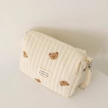 Embroidered Teddy Bear Mommy Hanging Diaper Bag For Baby Stroller - Beige - View 9