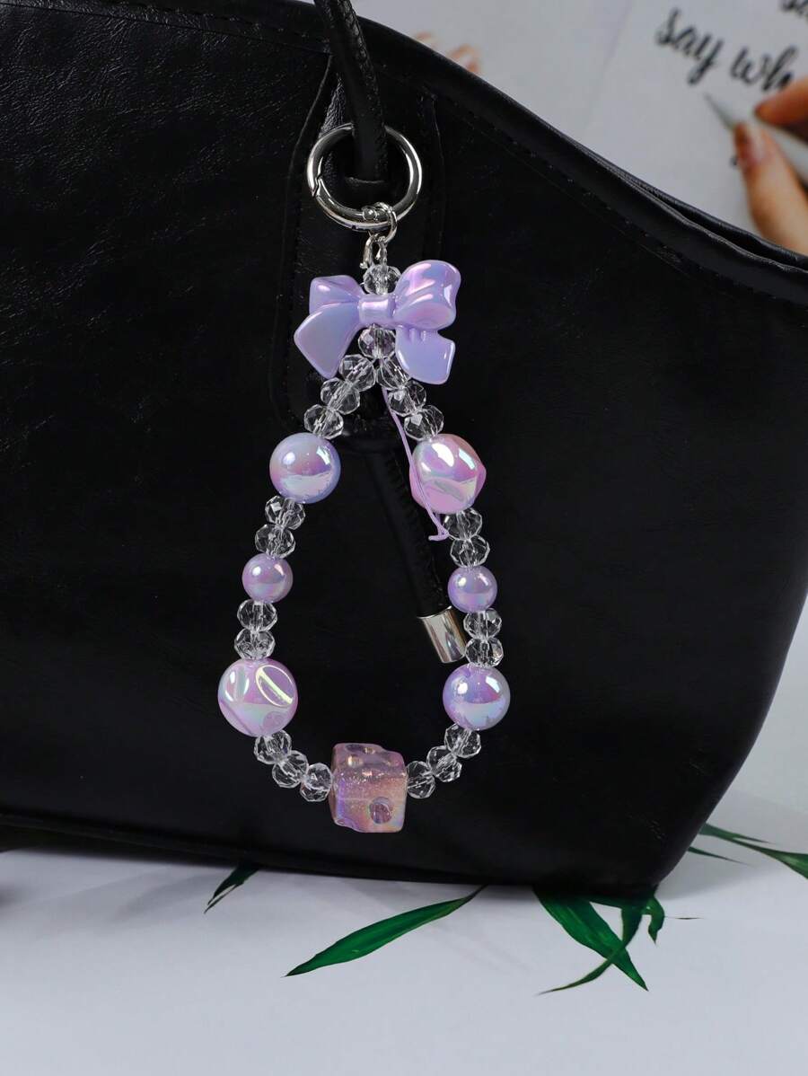 1 buc breloc creativ cu fundă acrilică colorată cu mărgele, breloc delicat și drăguț cu mărgele, pandantiv pentru geantă, pandantiv pentru telefon, cadou excelent pentru prieteni, familii, zile de naștere, accesorii auto Goth Y2K