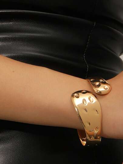 2 Peças Pulseira Assimétrica, Design Texturizado Desigual Dourado e Prata, Presente Significativo