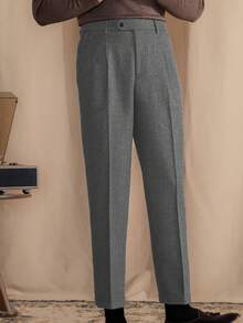 Mens Pants Wool Tweed Herringbone Vintage Dress Pant Trousers Regular Fit Suit Pants For Men - 灰色 - 查看 3