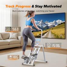 MERACH Máquina escaladora vertical de nueva versión para entrenamiento de cuerpo completo, escaladora de escaleras para gimnasio en casa, escaladora de ejercicios cardiovasculares plegable y compacta con rango de paso extendido, manillar y pedales ajustables. - Blanco - Ver 7