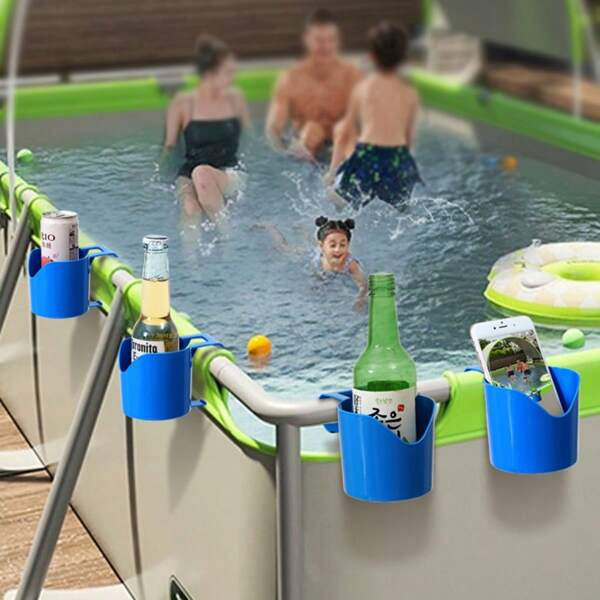 4 件套泳池边架、泳池边缘挂钩储物篮、适用于圆顶柱、泳池储物架、适用于地上泳池杯架、防溢泳池边储物架、沙滩必需品、沙滩配件、泳池浮板