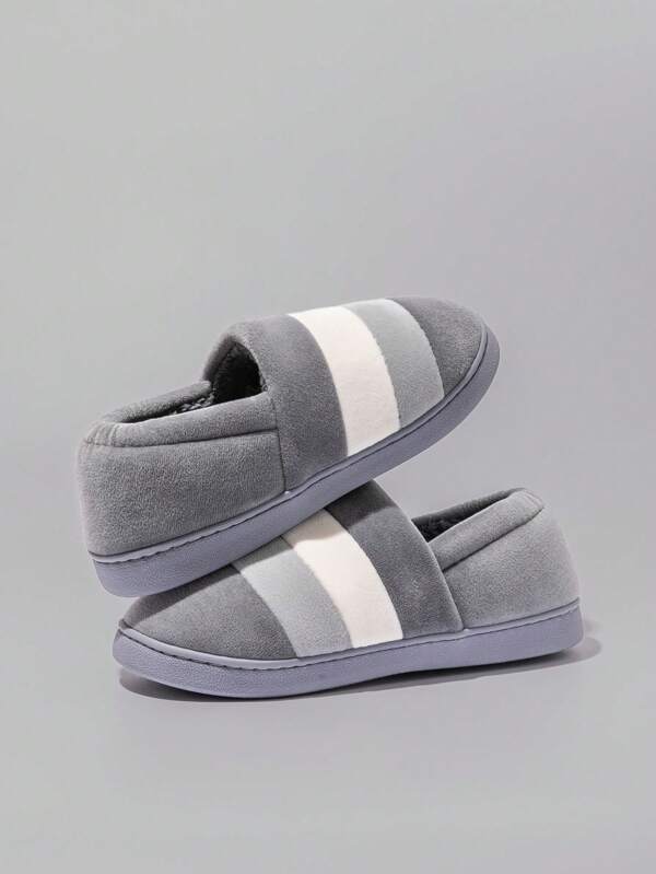 Pantuflas de hombre de talla grande para otoño/invierno con bloques de color y rayas, de tela con cobertura completa, cómodas y cálidas con suela gruesa antideslizante, sencillas para el dormitorio en pareja (se sugiere pedir una talla talla grande grande)