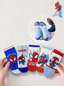 Marvel 5双儿童蜘蛛侠主题袜子，包含女童及膝袜和男童透气防滑卡通袜，以及居家运动儿童防滑地板袜 - 彩色 - 查看 6
