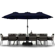 JAMFLY 16FT Large Patio Umbrella With Base, Outdoor Double-Sided Rectangular Umbrella, Market Umbrella With Crank Handle For Poolside Lawn Garden - 藏蓝色 - 查看 5