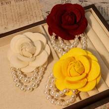 1 pieza Broche vintage chic de tela de camelias con flor de borla de perlas, clip para chales para mujeres, excelente para bailes formales, bodas y fiestas
