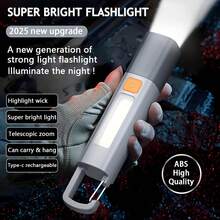 KENSUN 1PC Powerful Bright LED Flashlight Telescopic Zoom Tactical Torch USB Rechargeable Built In Battery Handheld Lamp For Outdoor Emergency Lighting - Random Color - View 1