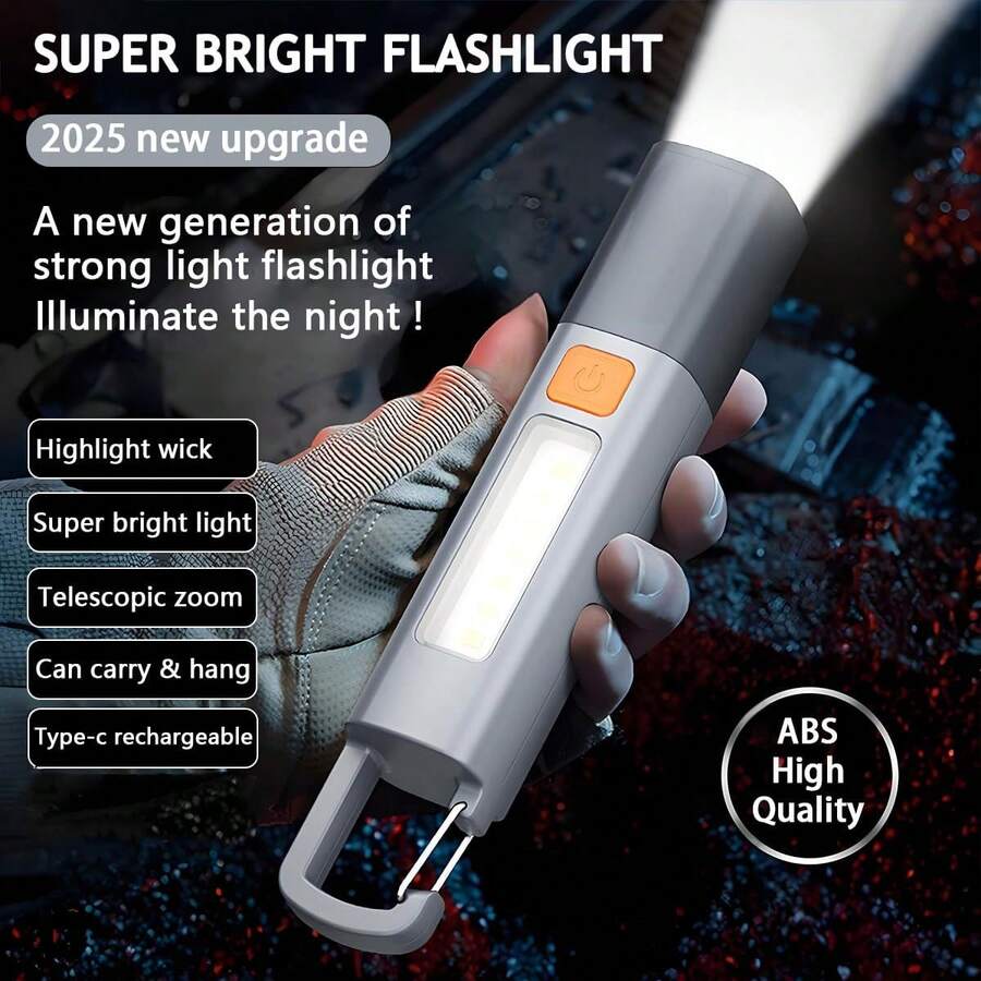KENSUN 1PC Powerful Bright LED Flashlight Telescopic Zoom Tactical Torch USB Rechargeable Built In Battery Handheld Lamp For Outdoor Emergency Lighting - Random Color - View 1