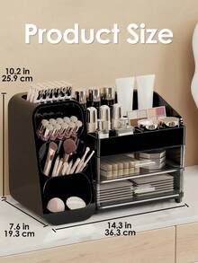 Makeup Organizer With Brush Holder, Lipstick Organizer, Large Bathroom Countertop Organizer, Nail Polish Organizer, Skin Care Storage, Make Up Organizers For Storing Lipsticks, Nail Polishes, Perfumes, Black Makeup Organizer Storage Organizer Vanity Organiser Bathroom Organizer Perfume Organizer Jewelry Organiser Hair Accessories Organizer Jewelry Box Organization And Storage For Dorm Room Essentials College Makeup Brush Holder Desk Accessories Nail Supplies Vanity Accessories Travel Essentials Bathroom Accessories Bathroom Decor Room Decor Summer, Valentines Gift - 黑色 - 查看 3