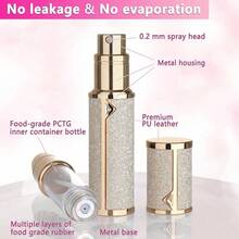 Ml Premium Perfume Atomizer - Refillable Travel Spray Bottle Set With Leather Case, Leakproof Mini Cologne & Essential Oil Dispenser For Women Men Teens, Luxury Portable Fragrance Bottle For Purse Gym Office Travel - Golden - 查看 5