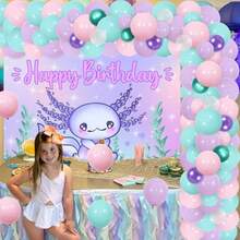 Axolotl Theme Birthday Party Decorations Purple Balloon Garland Arch Kit Axolotl Theme Happy Birthday Photograph Background Cupcake Toppers For Boys Girls 1st 2nd 3rd Birthday Party Decor Supplies - 豐富多彩的 - 查看 5