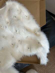 Women's Knitted Cardigan, Elegant Cashmere Blend Solid Color Ribbed Pearl Decor, Everyday Wear, Autumn/Winter