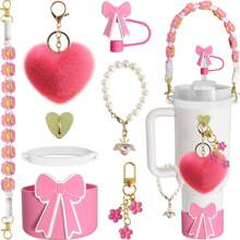 闪亮杯子配件，适用于 30 盎司 40 盎司 20 盎司带手柄的杯子，包括蝴蝶结吸管顶盖、吸管蝴蝶结装饰、皮革水瓶手柄带、靴子