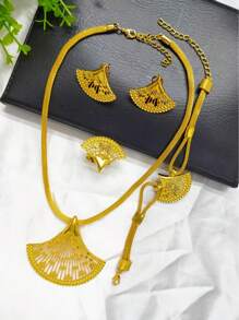 1 Set goldfarbener modischer Schmuck für Frauen, enthält 1 Halskette, 1 Paar Ohrringe, 1 Ring, 1 Armband, geeignet als Hochzeits-, Braut-, Party-, Muttertags- oder Abschlussgeschenk für Mutter, Freundin