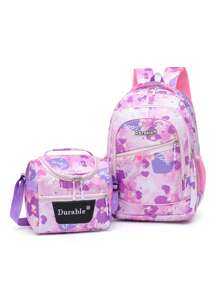 2 Stücke Set Schulanfang, neuer Stil, modischer Nylon Rucksack mit Buchstaben Muster, Messenger Tasche, glatter Reißverschluss, großes Fassungsvermögen, modern und einzigartig, auch geeignet für täglichen Outdoor-Reisen