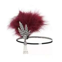 1920 年代羽毛头带，波西米亚头饰，锌合金菱形框架，女士 1920 年代羽毛装饰头带，重返校园