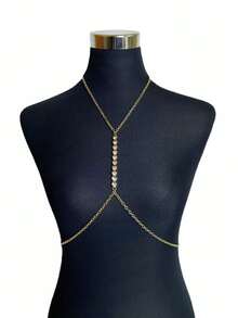 1 件简约空心心形交叉胸链配饰，时尚个性化箭头和心形身体链 - 金色 - 查看 2