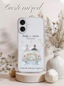 1 قطعة غطاء هاتف شفاف مثقب مخصص باسم الزفاف، متوافق مع iPhone11/12/13/14/15/16/16pro/16promax/16plus/17/Air/17pro/17promaxs25/S25ultra/S25plus/S25egge/ Pixel 9 Pro XL، هدية زفاف رائعة للأصدقاء