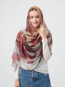 1 buc Eșarfă pentru femei, stil boem, cu imprimeu satinat în acuarelă, șal multicolor cu protecție solară, eșarfă elegantă și versatilă, potrivită pentru asortare zilnică