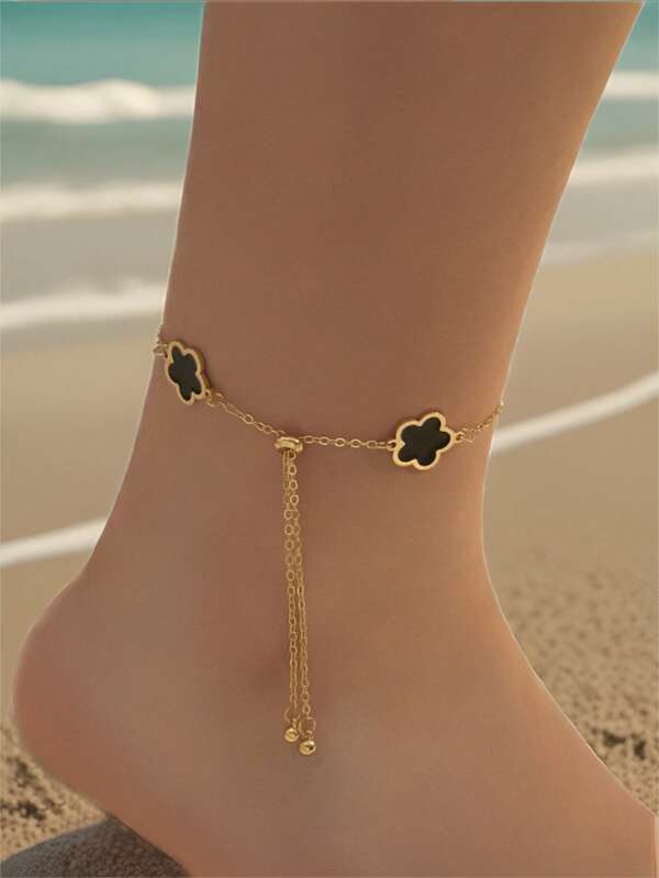 1pc Metal Hollow Punk Gothic Flower Geometric Quatrefoil Simple Back To School Halloween Party Chic Anklet