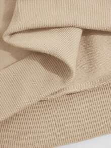 女士Curve oversize純色圓領運動衫，紐約城市景觀印花設計，休閒風格，寬鬆剪裁，柔軟舒適，適合日常穿著，春秋裝，理想禮物，靈感源自海灘場景，棉質女士上衣，春夏裝假期度假，適合戶外運動服裝，秋冬季居家 日常休閒女裝，情侶款 - 杏色 - 查看 4