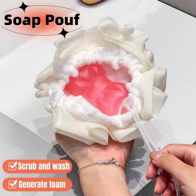 超柔软皂浴海绵 | 男女通用磨砂丝瓜络 + 二合一皂液起泡网袋 | 去角质背部擦洗器 (适合沐浴露 / 旅行便携)