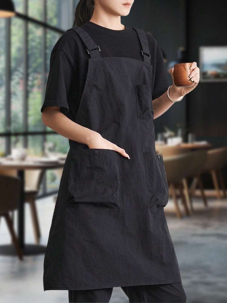 1 件日式纯色双面防水 3 口袋围裙，采用耐用透气尼龙面料制成，适用于家庭厨房、餐饮工作、花卉园艺工作围裙，非常适合母亲节、宰牲节、开斋节礼物 - 彩色 - 查看 1