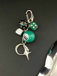 1 件男女通用手工命运骰子钥匙扣个性化亚文化 Y2K 配件台球 8 号吊坠包挂饰绿色背包装饰钥匙扣适用于包包汽车配件女士 - 綠色 - 查看 7