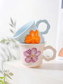 1 件 13.38 盎司花卉图案陶瓷杯（带咖啡勺），大容量独特创意陶瓷杯，情侣杯，优质早餐牛奶杯，家用水/咖啡杯，节日礼物 - 彩色 - 查看 7
