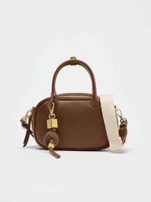 2025 New Vintage Contrast Color Handbag, Canvas & PU Small Square Shoulder Bag, Bags For Ladies Fashionable - Brown - View 1