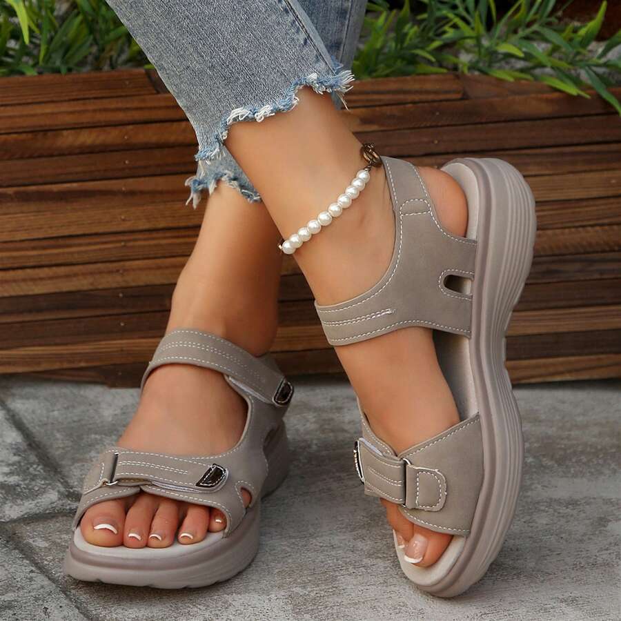Women Flat Comfortable Sandals Open Toe Summer Adjustable Fashion Dress - 米色 - 查看 1