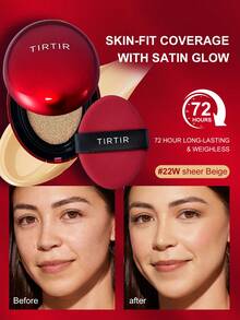 TIRTIR Mask Fit 紅色氣墊粉底液 全遮瑕、輕盈貼膚、緞面光澤妝感，韓系 BB 粉底，可疊加高遮瑕霧面粉底，輕盈遮瑕持久半霧面純素 18g - 22W柔米白 - 查看 2